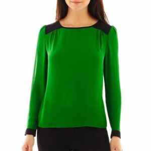 Worthington Sheer Green and Black Blouse